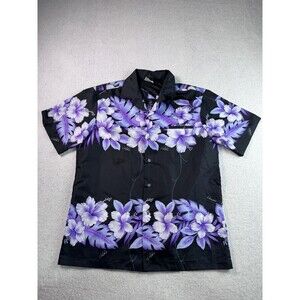 Kalena Fashions of Hawaii Men's Purple Hibiscus Aloha Shirt Medium Polyester